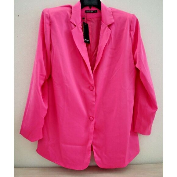 Nasty Gal ZUA60A7E10D Women's Sz 6 Hot Pink Satin Oversized Blazer - Picture 1 of 11